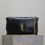 Saint Laurent Reversible Kate Medium In Crocodile-Embossed Leather Black